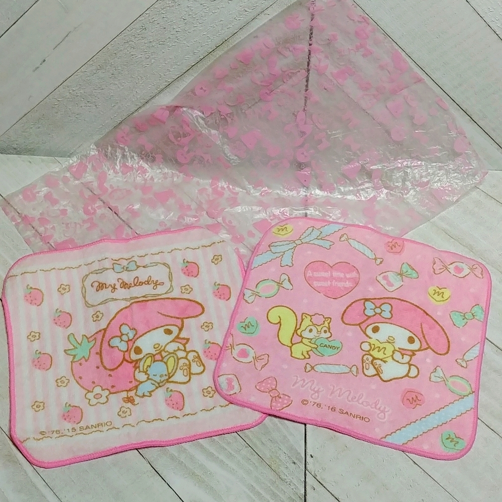 NEW Sanrio My Melody 2 Small Face Cloths with Printed Bag